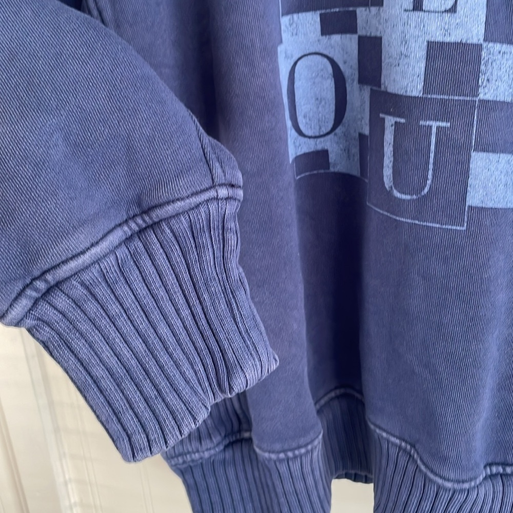 AERIE Down-To-Earth Crewneck Sweatshirt Checked Out Faded Blue Ribbed Oversize S - Picture 4 of 15